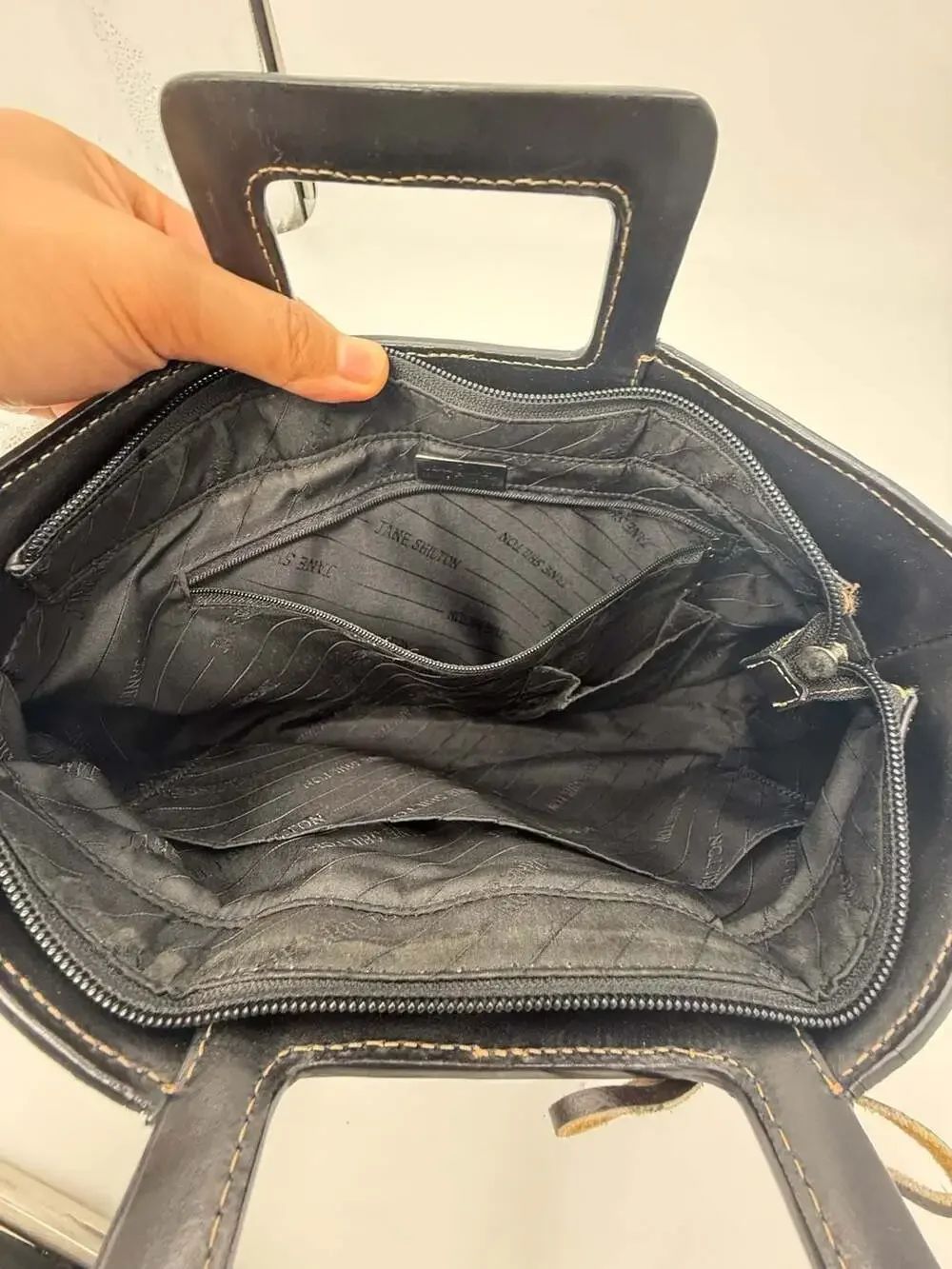 Jane Shilton Genuine Leather Black Top Handle Satchel Tote Structured Handbag